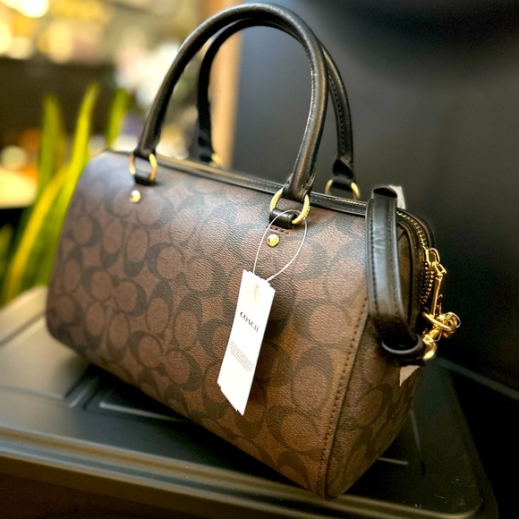 COACH Rowan Satchel In Signature Canvas, Black/Brown - Picture 8 of 9